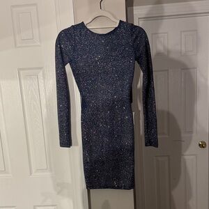 Sparkle Long-Sleeve Bodycon Dress - Navy Glitter
